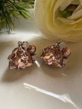 Rose Gold Pink Crystal Stud Earrings. Henri Bendel